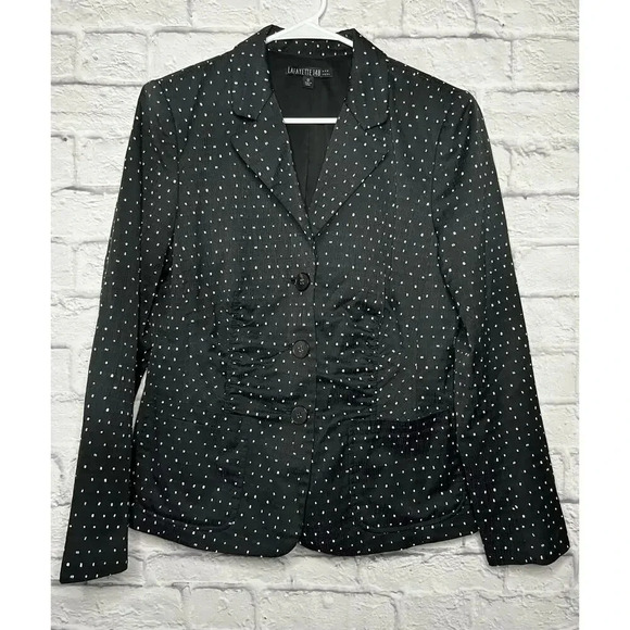 Lafayette 148 black white polka dot ruched blazer jacket 12 career - Picture 2 of 10